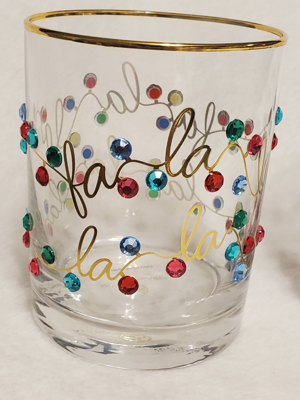 Mary Square Rhinestone Lights Rocks Glass Set -Gold Rim Brand New! Great Gift! - Picture 4 of 14
